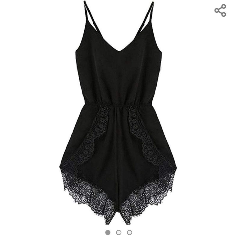 Plus Size Black Lace Trim Romper